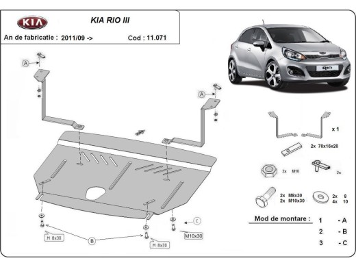 Ocelový kryt motoru Kia Rio 3 (2011-2017)Kia Rio