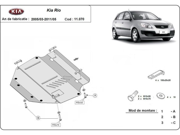 Ocelový kryt motoru Kia Rio 2 (2005-2011)Kia Rio