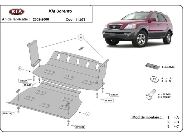Ocelový kryt motoru Kia Sorento (2002-2006)Kia Sorento