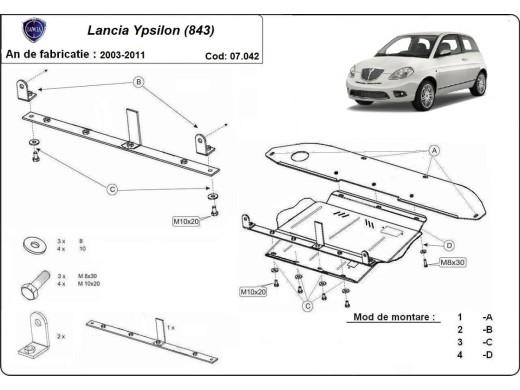 Ocelový kryt motoru Lancia Ypsilon (843) (2003-2011)Lancia Ypsilon
