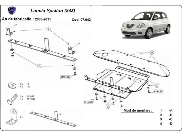 Ocelový kryt motoru Lancia Ypsilon (843) (2003-2011)Lancia Ypsilon