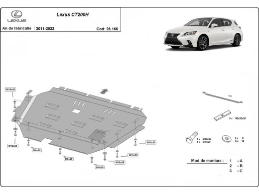 Ocelový kryt motoru Lexus CT200H (2011-2022)Lexus CT