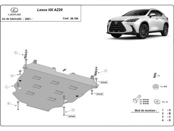 Ocelový kryt motoru Lexus NX AZ20 (2021-2025)Lexus NX