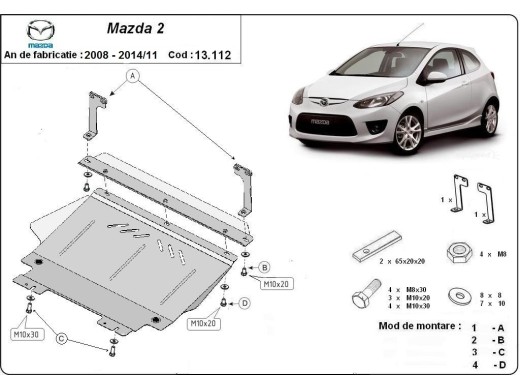 Ocelový kryt motoru Mazda 2 (2008-2014)Mazda 2