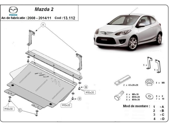 Ocelový kryt motoru Mazda 2 (2008-2014)Mazda 2