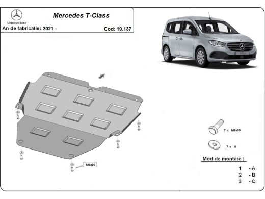Ocelový kryt motoru Mercedes T-Classe (2021-2025)Mercedes T-Classe