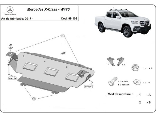 Ocelový kryt chladiče Mercedes X-Class (2017-2020)Mercedes X-Classe