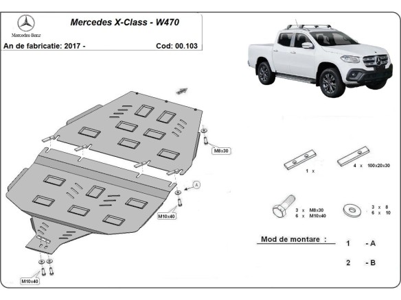 Ocelový kryt převodovky a reduktoru Mercedes X-Class (2017-2020)Mercedes X-Classe