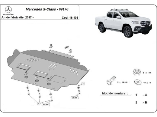 Ocelový kryt motoru Mercedes X-Class (2017-2020)Mercedes X-Classe