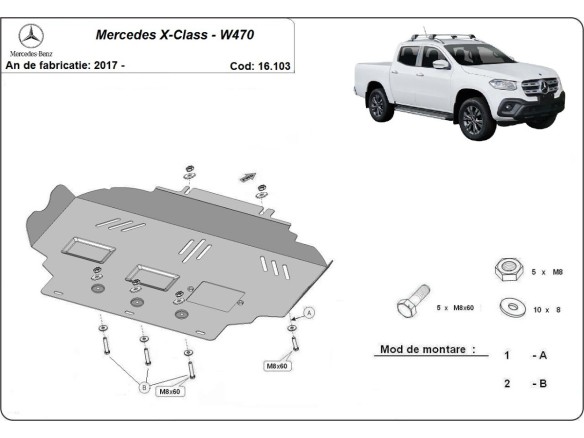 Ocelový kryt motoru Mercedes X-Class (2017-2020)Mercedes X-Classe