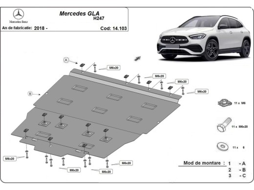 Ocelový kryt motoru Mercedes GLA H247 (2019-2025)Mercedes  GLA