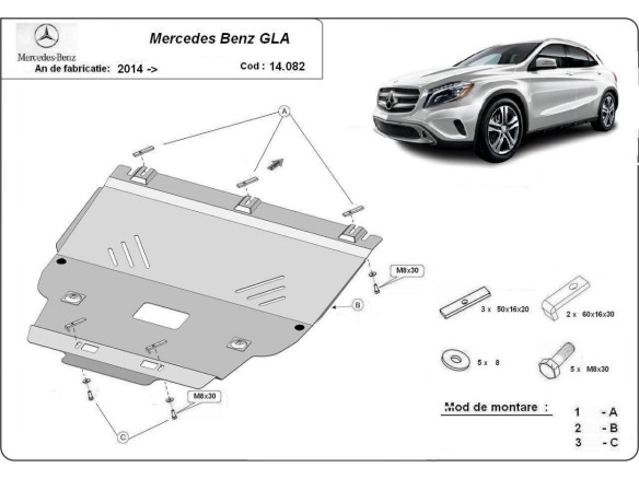 Ocelový kryt motoru Mercedes GLA X156 (2014-2019)Mercedes  GLA