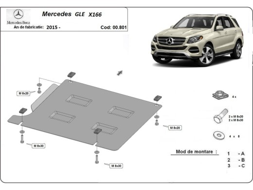 Ocelový kryt převodovky Mercedes GLE X166 (2015-2019)Mercedes GLE
