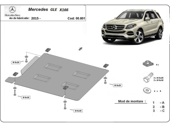 Ocelový kryt převodovky Mercedes GLE X166 (2015-2019)Mercedes GLE
