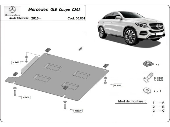 Ocelový kryt převodovky Mercedes GLE Coupe C292 (2015-2019)Mercedes GLE