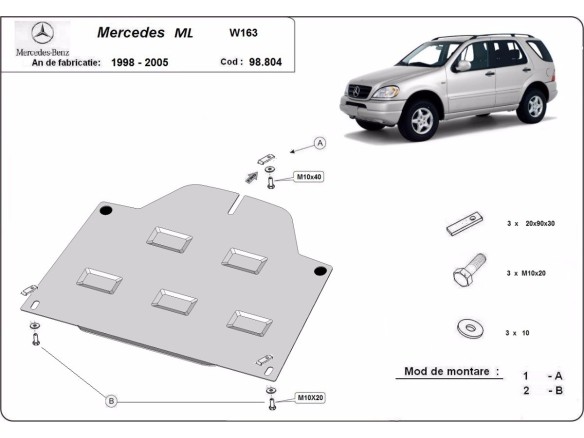 Ocelový kryt diferenciálu Mercedes ML W163 (1998-2005)Mercedes ML