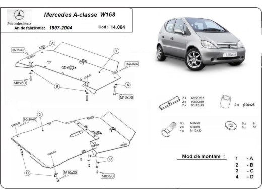 Ocelový kryt motoru Mercedes A-Classe W168 (1997-2004)Mercedes A-Classe