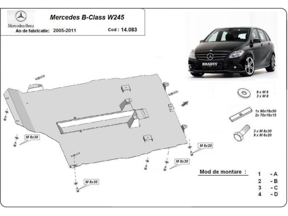 Ocelový kryt motoru Mercedes B-Class (2005-2011)Mercedes B-Classe