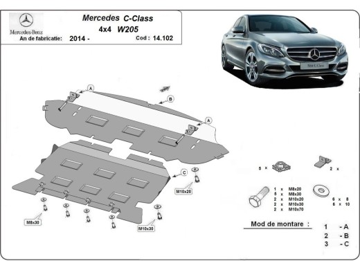 Ocelový kryt motoru Mercedes C-Class W205 4x4 (2014-2021)Mercedes C-Classe
