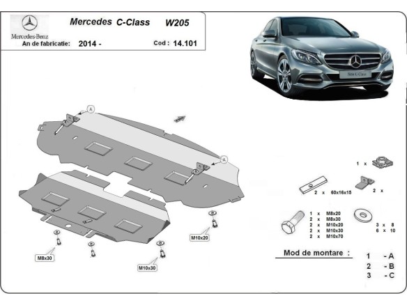 Ocelový kryt motoru Mercedes C-Class W205 (2014-2021)Mercedes C-Classe