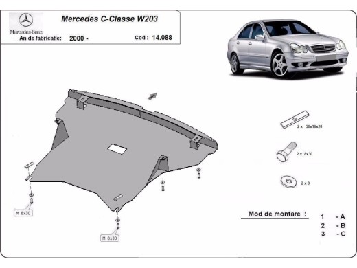 Ocelový kryt motoru Mercedes C-classe W203 (2000-2007)Mercedes C-Classe