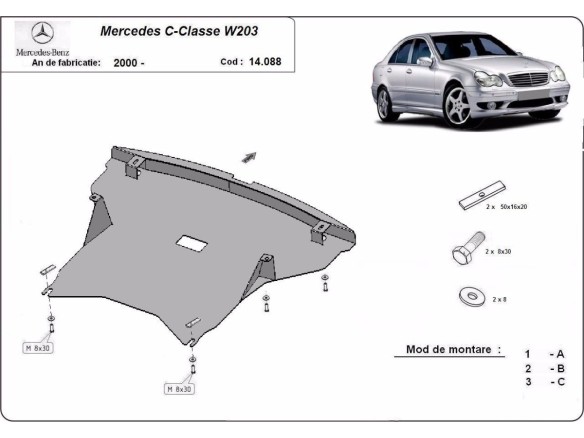 Ocelový kryt motoru Mercedes C-classe W203 (2000-2007)Mercedes C-Classe