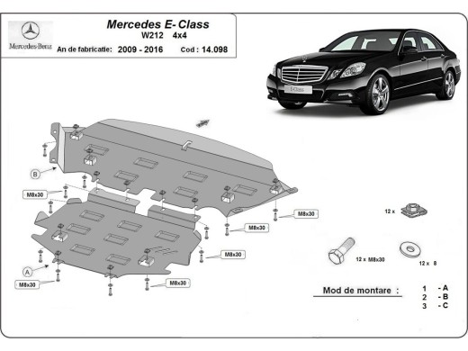 Ocelový kryt motoru Mercedes E-Classe W212 - 4x4 (2009-2016)Mercedes E-Classe