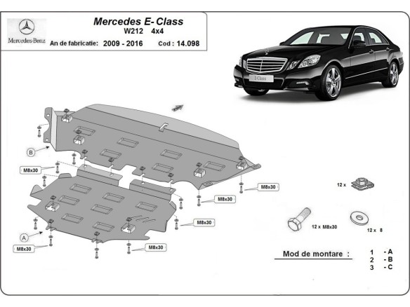 Ocelový kryt motoru Mercedes E-Classe W212 - 4x4 (2009-2016)Mercedes E-Classe