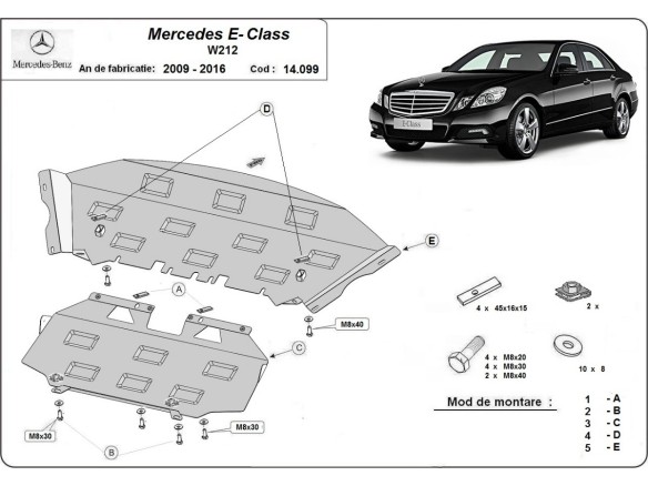 Ocelový kryt motoru Mercedes E-Classe W212 (2009-2016)Mercedes E-Classe
