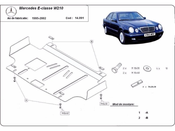 Ocelový kryt motoru Mercedes E-Classe W210 (1995-2003)Mercedes E-Classe
