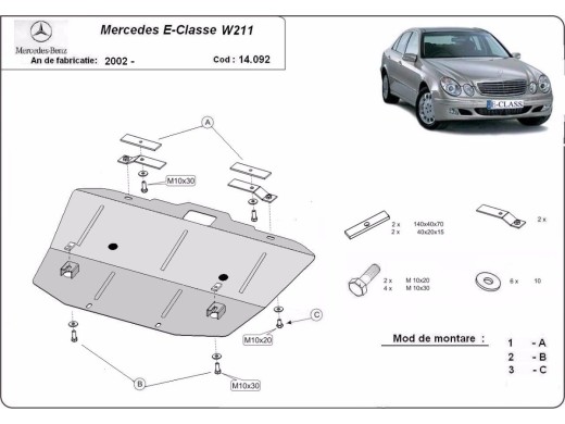 Ocelový kryt motoru Mercedes E-Classe W211 (2002-2008)Mercedes E-Classe