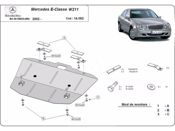 Ocelový kryt motoru Mercedes E-Classe W211 (2002-2008)Mercedes E-Classe