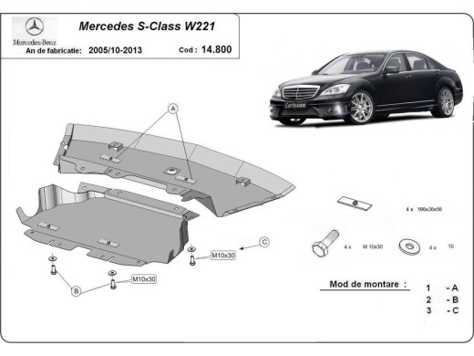Ocelový kryt motoru Mercedes S-Classe W221 - 4x2 (2005-2013)Mercedes S-Classe