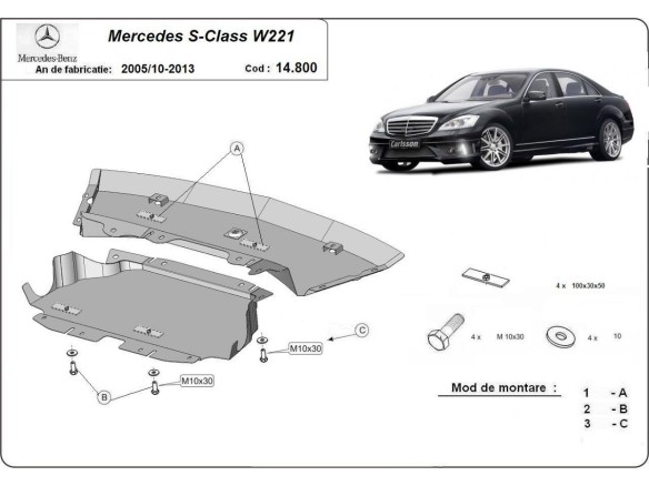 Ocelový kryt motoru Mercedes S-Classe W221 - 4x2 (2005-2013)Mercedes S-Classe