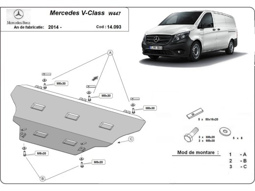 Ocelový kryt motoru Mercedes V-Classe W447, 4x2, 1.6 D (2014-2025)Mercedes V-Classe
