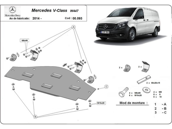 Ocelový kryt systému Start-Stop Mercedes V-Class W447, 4x2, 1.6 D (2014-2025)Mercedes V-Classe