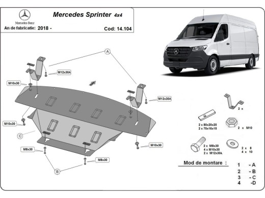Ocelový kryt motoru Mercedes Sprinter 907 4x4 (2018-2023)Mercedes Sprinter