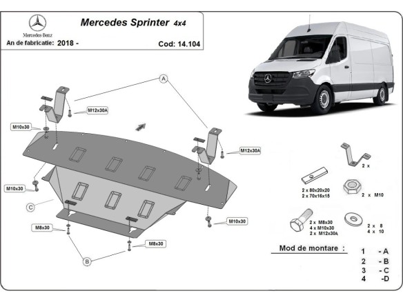 Ocelový kryt motoru Mercedes Sprinter 907 4x4 (2018-2023)Mercedes Sprinter