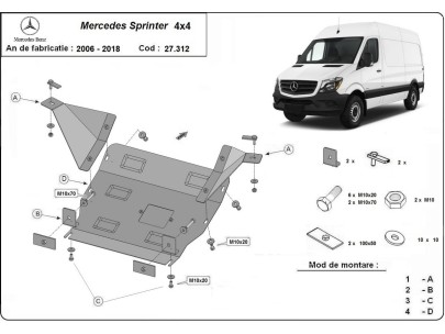 Ocelový kryt motoru Mercedes Sprinter 906 4x4 (2006-2018)