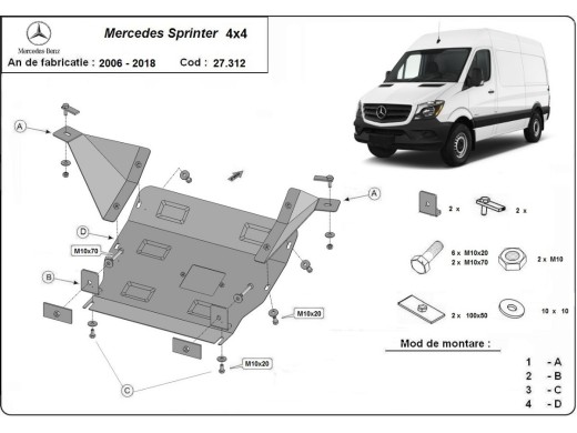 Ocelový kryt motoru Mercedes Sprinter 906 4x4 (2006-2018)Mercedes Sprinter