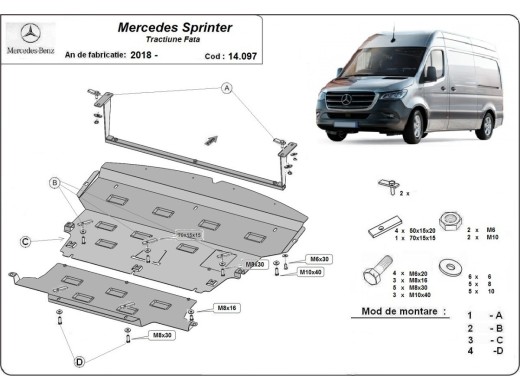 Ocelový kryt motoru Mercedes Sprinter-FWD (2018-2025)Mercedes Sprinter