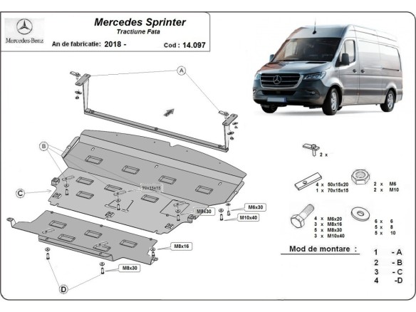 Ocelový kryt motoru Mercedes Sprinter-FWD (2018-2025)Mercedes Sprinter