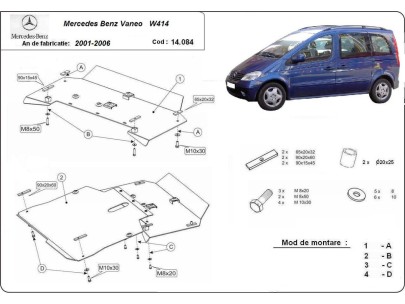 Ocelový kryt motoru Mercedes Vaneo W414 (2001-2006) 2