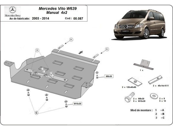 Ocelový kryt převodovky Mercedes Viano W639 - 2.2 D 4x2 (2003-2014)Mercedes Viano