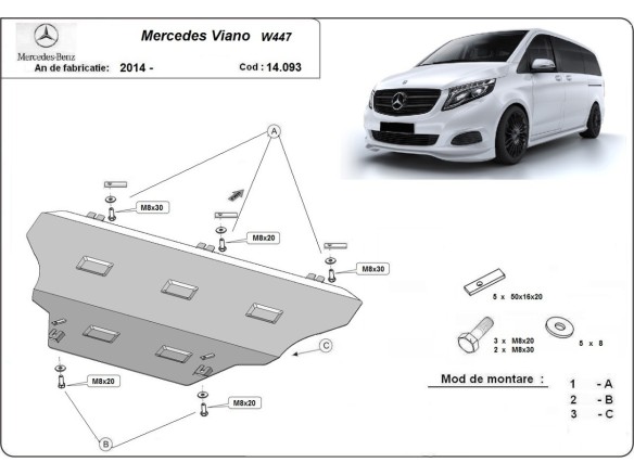 Ocelový kryt motoru Mercedes Viano W447, 4x2, 1.6 D (2014-2025)Mercedes Viano