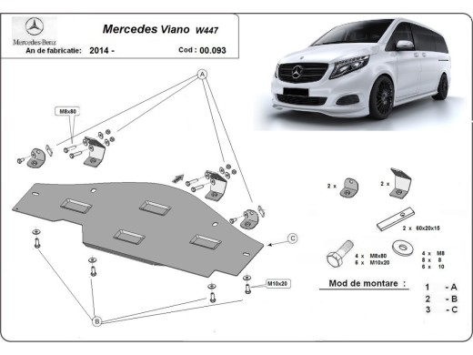 Ocelový kryt systému Start-Stop Mercedes Viano W447, 4x2, 1.6 D (2014-2025)Mercedes Viano