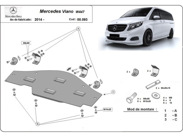 Ocelový kryt systému Start-Stop Mercedes Viano W447, 4x2, 1.6 D (2014-2025)Mercedes Viano