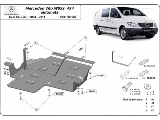 Ocelový kryt převodovky Mercedes Vito W639 - 4x4 - Automatická převodovka (2003-2014)Mercedes Vito