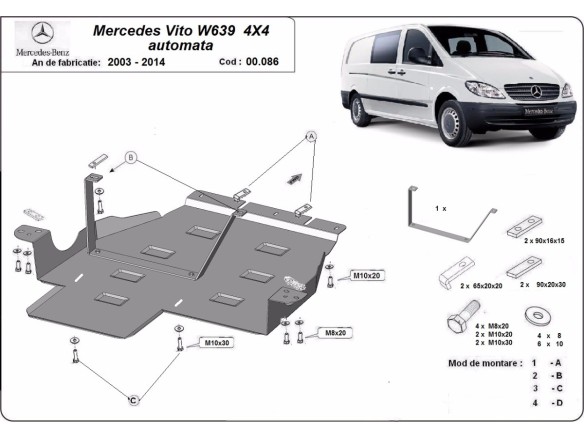 Ocelový kryt převodovky Mercedes Vito W639 - 4x4 - Automatická převodovka (2003-2014)Mercedes Vito
