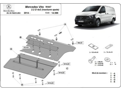 Ocelový kryt motoru Mercedes Vito W447 - 4X2 (2014-2025) 2